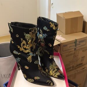 Zara Navy blue and Gold Heeled Boots with Oriental Design